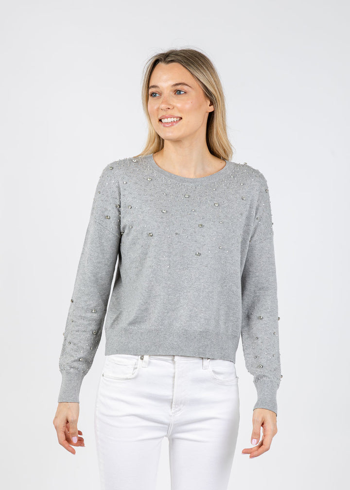 J Society Ximena Embellished Crew Sweater in Heather available at Barbara Katz