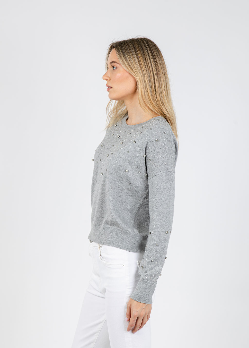 J Society Ximena Embellished Crew Sweater in Heather available at Barbara Katz