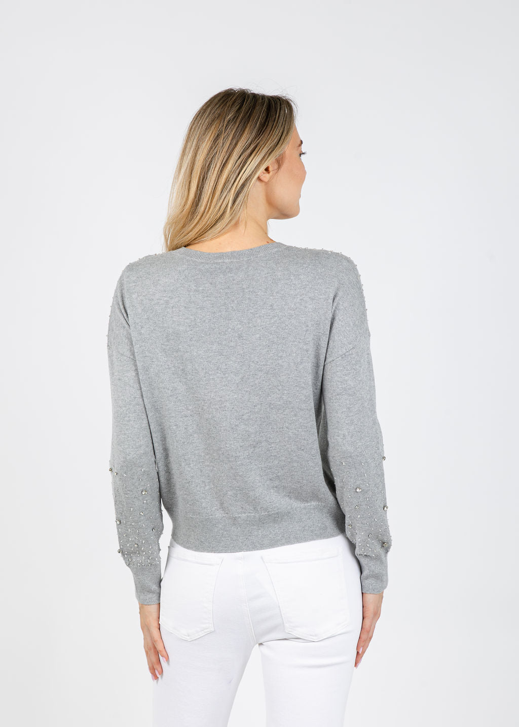J Society Ximena Embellished Crew Sweater in Heather available at Barbara Katz