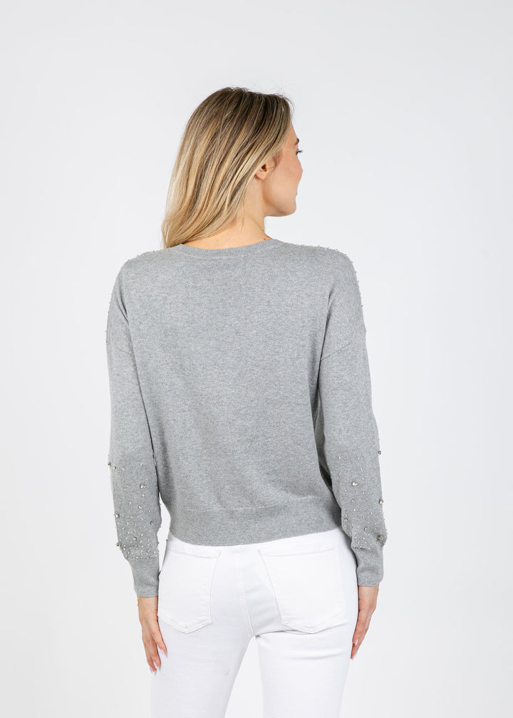 J Society Ximena Embellished Crew Sweater in Heather available at Barbara Katz