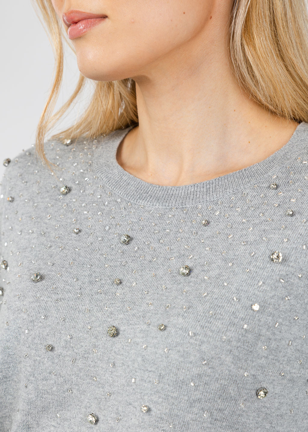 J Society Ximena Embellished Crew Sweater in Heather available at Barbara Katz