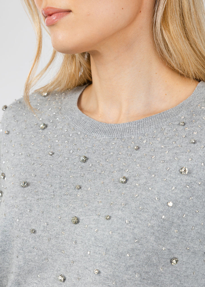 J Society Ximena Embellished Crew Sweater in Heather available at Barbara Katz
