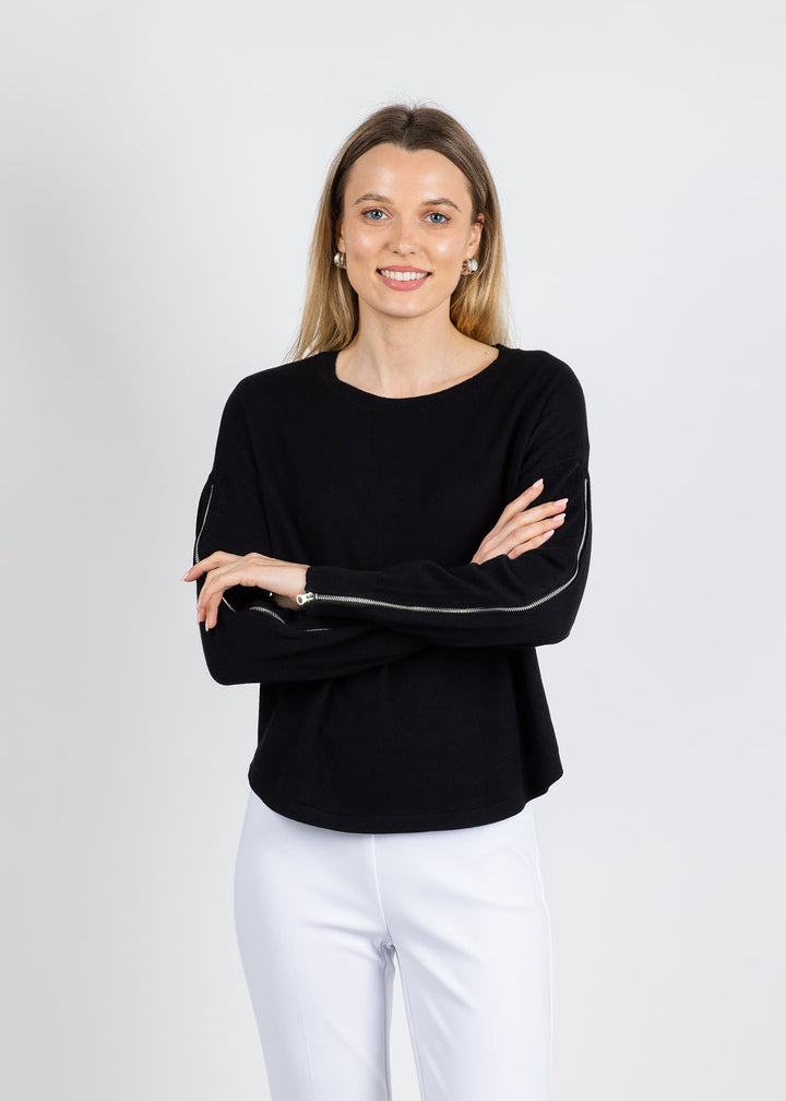 J Society Zip Sleeve Sweater in Black available at Barbara Katz