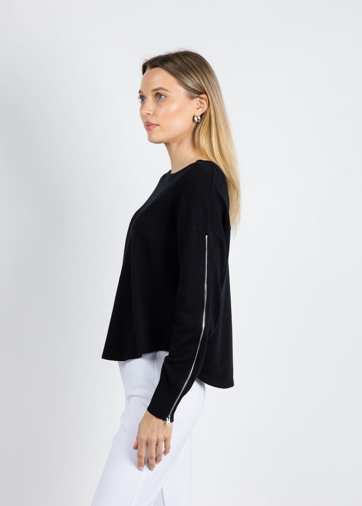 J Society Zip Sleeve Sweater in Black available at Barbara Katz
