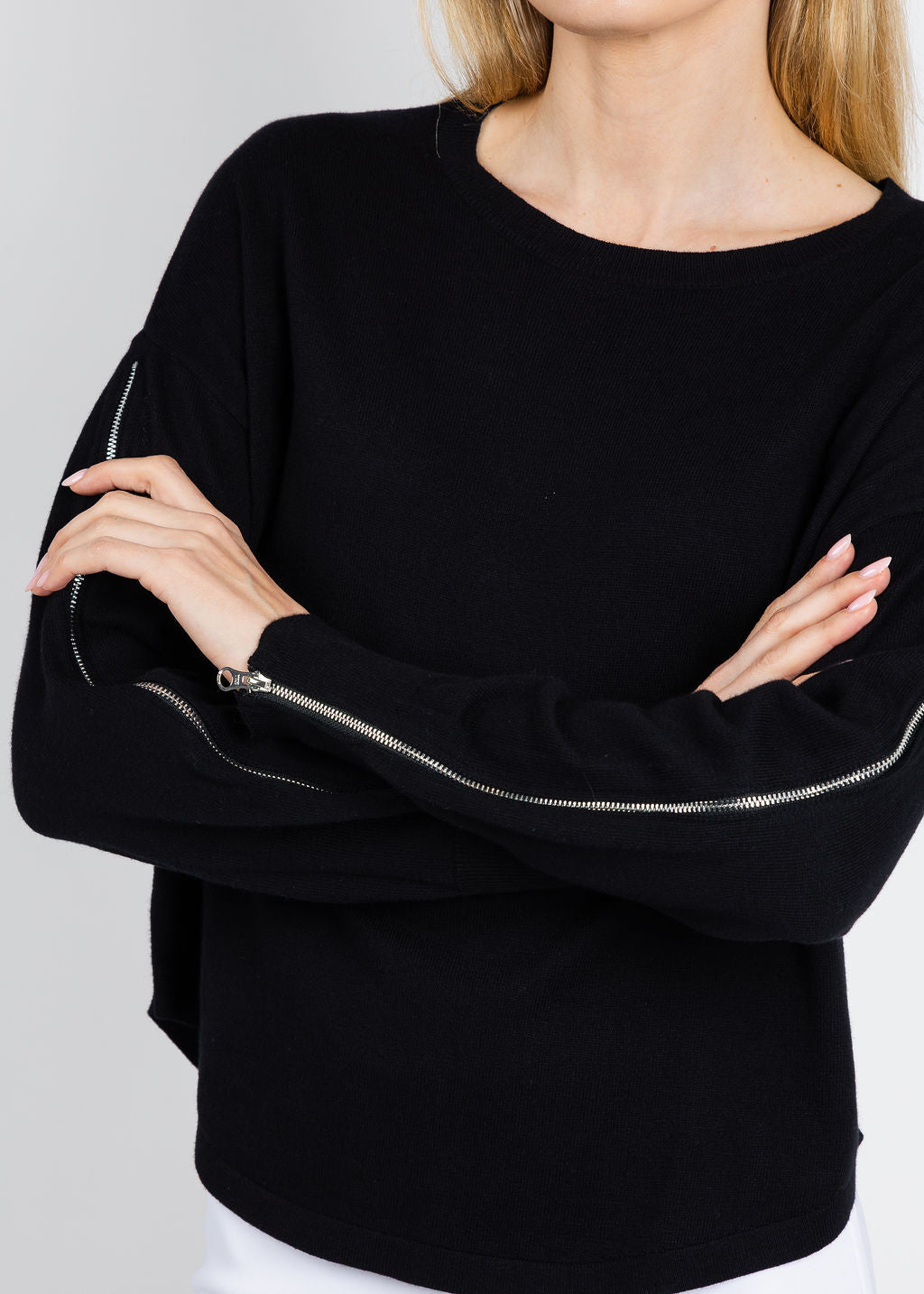 J Society Zip Sleeve Sweater in Black available at Barbara Katz