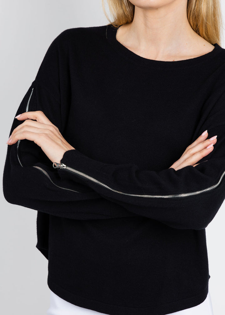 J Society Zip Sleeve Sweater in Black available at Barbara Katz