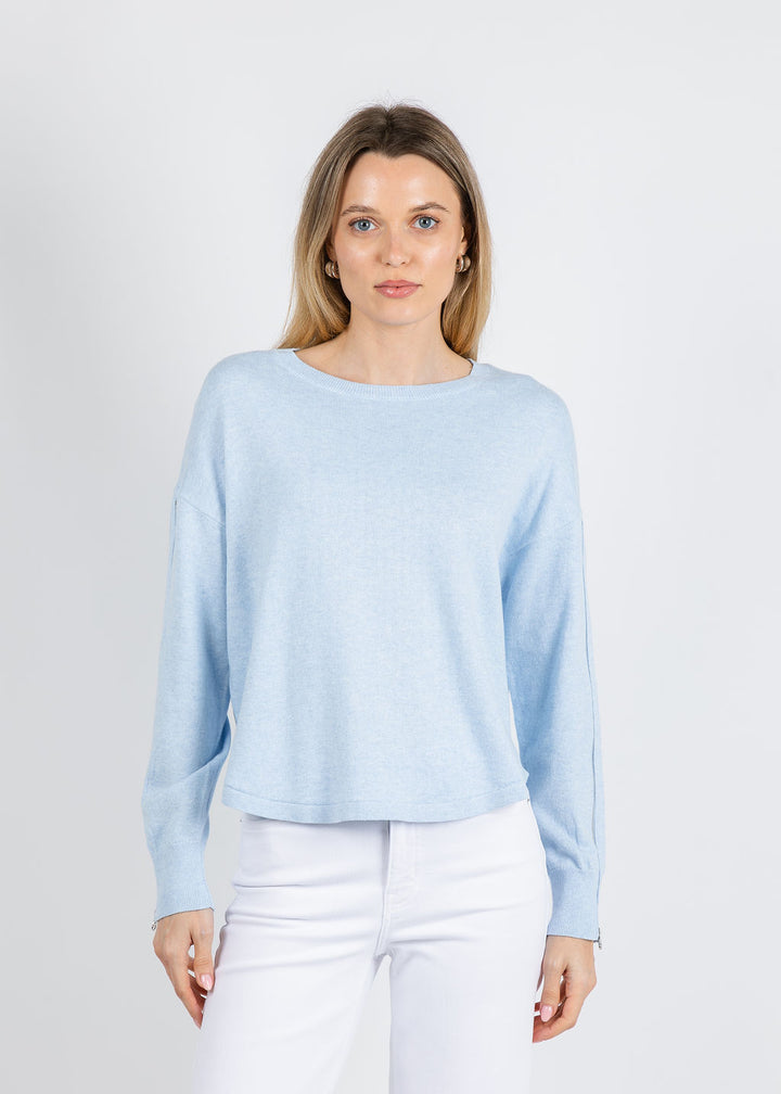 J Society Zip Sleeve Sweater in Chambray available at Barbara Katz