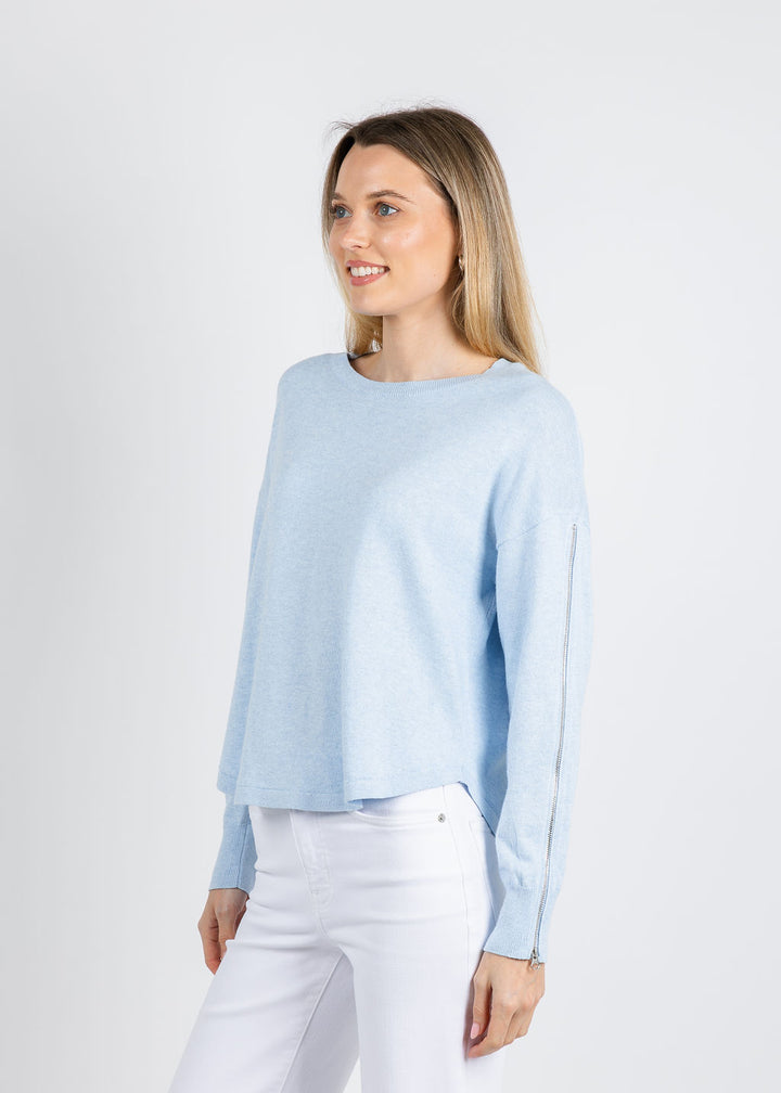 J Society Zip Sleeve Sweater in Chambray available at Barbara Katz