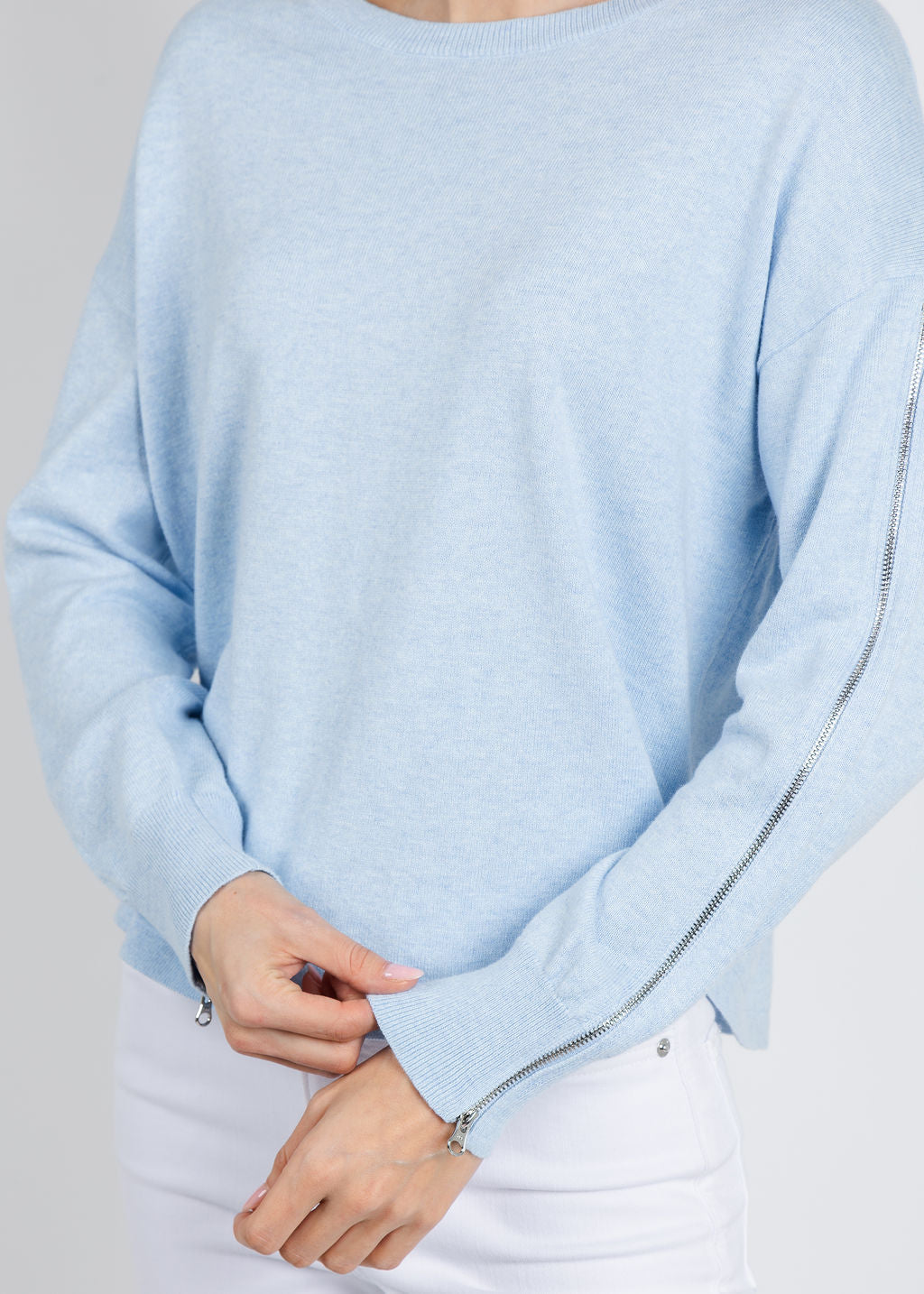 J Society Zip Sleeve Sweater in Chambray available at Barbara Katz