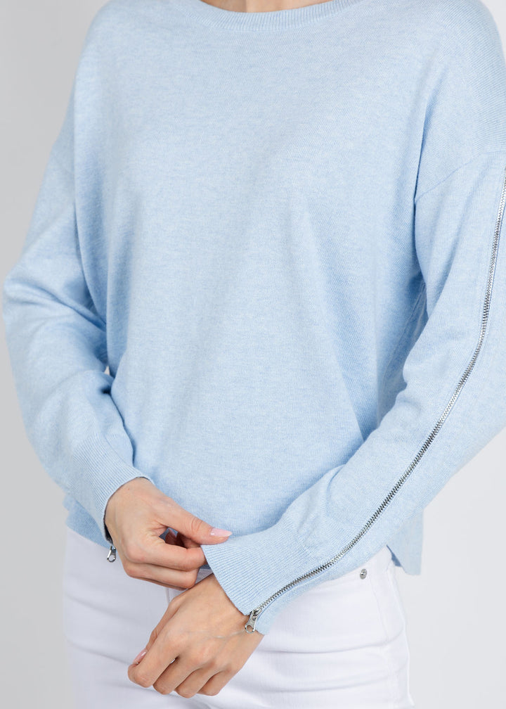 J Society Zip Sleeve Sweater in Chambray available at Barbara Katz