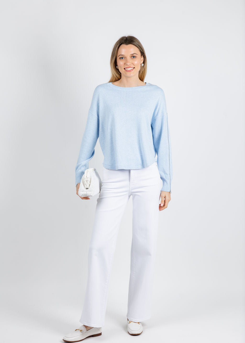 J Society Zip Sleeve Sweater in Chambray available at Barbara Katz