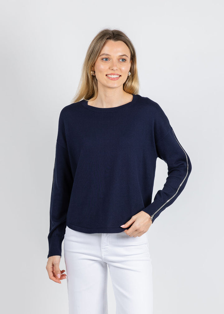 J Society Zip Sleeve Sweater in Navy available at Barbara Katz