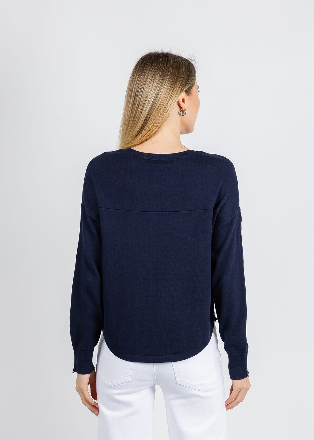 J Society Zip Sleeve Sweater in Navy available at Barbara Katz
