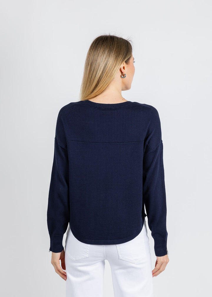 J Society Zip Sleeve Sweater in Navy available at Barbara Katz