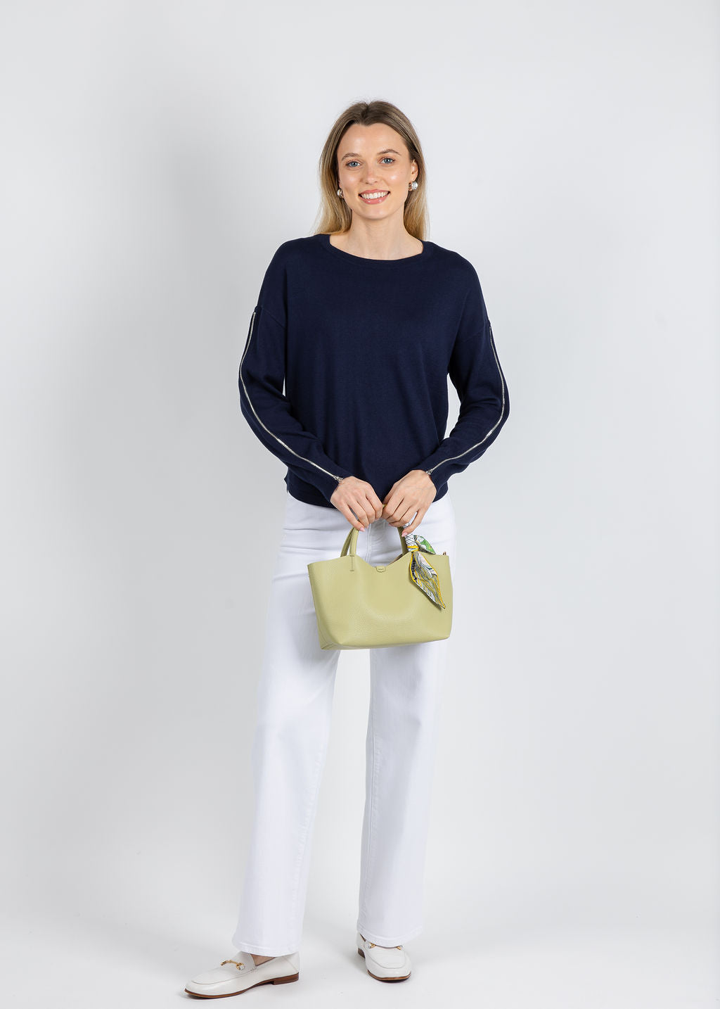 J Society Zip Sleeve Sweater in Navy available at Barbara Katz