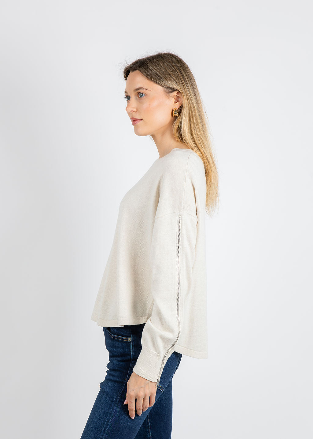 J Society Zip Sleeve Sweater in Oat available at Barbara Katz