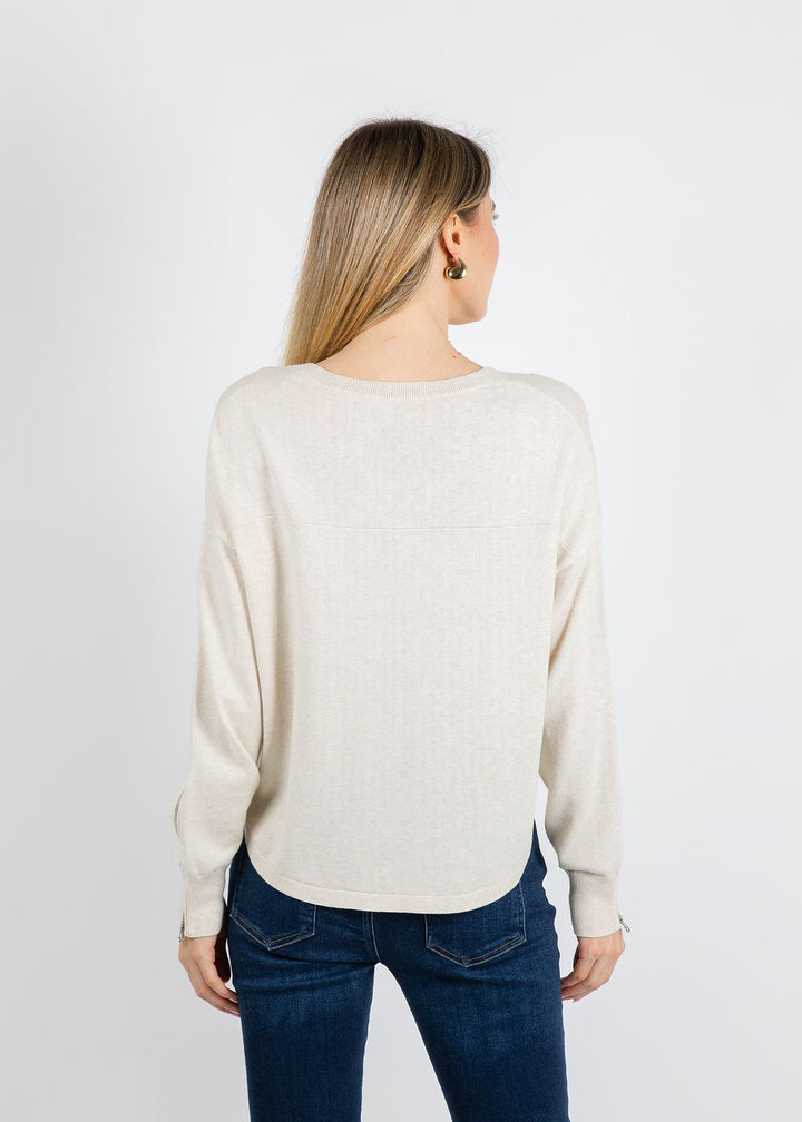 J Society Zip Sleeve Sweater in Oat available at Barbara Katz