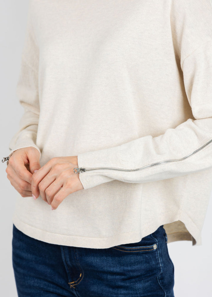 J Society Zip Sleeve Sweater in Oat available at Barbara Katz