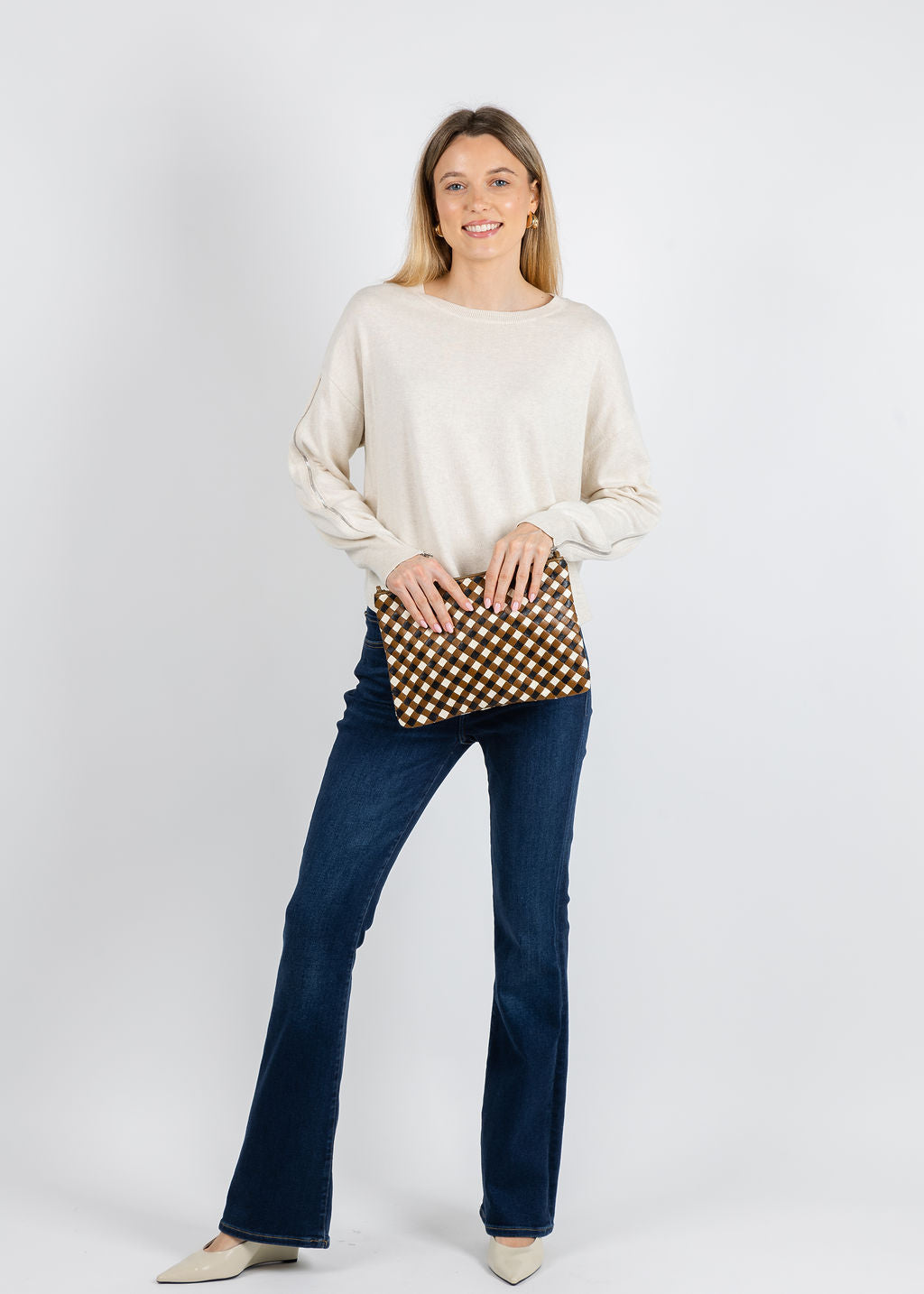J Society Zip Sleeve Sweater in Oat available at Barbara Katz