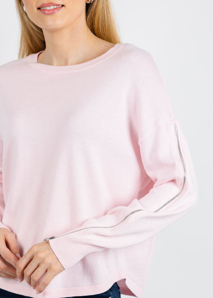 J Society Zip Sleeve Sweater in Petal available at Barbara Katz