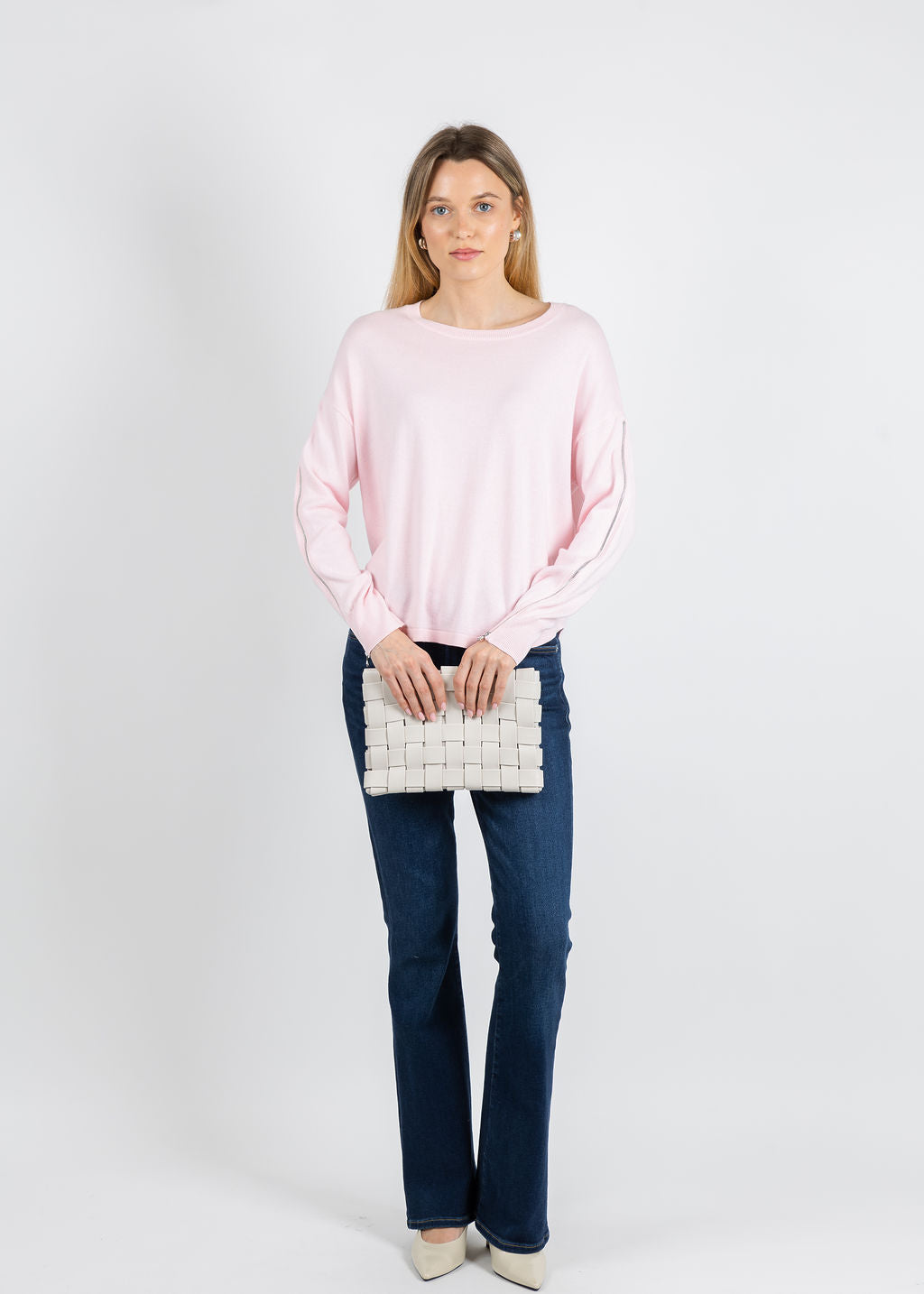 J Society Zip Sleeve Sweater in Petal available at Barbara Katz