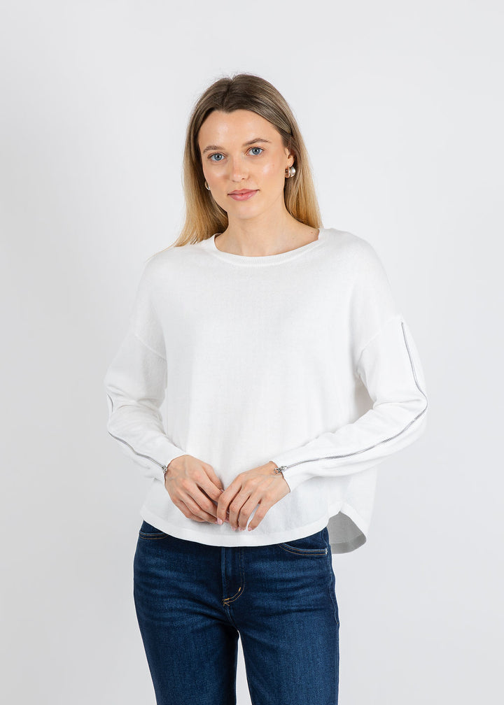 J Society Zip Sleeve Sweater in White available at Barbara Katz