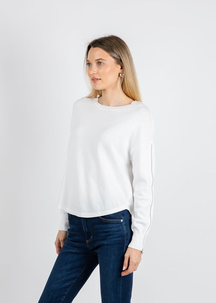 J Society Zip Sleeve Sweater in White available at Barbara Katz