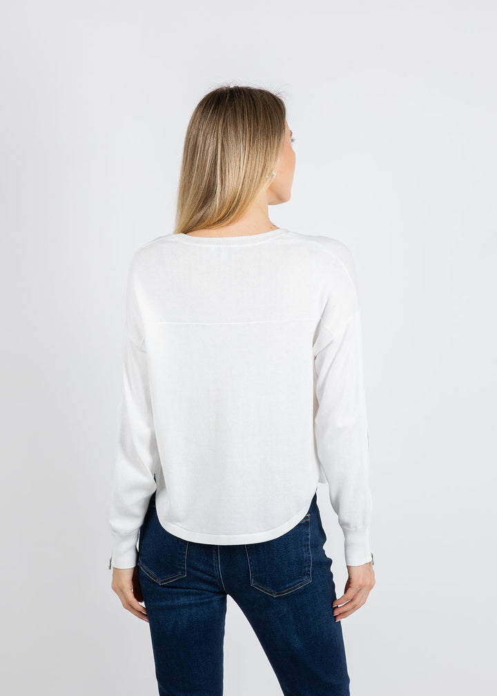 J Society Zip Sleeve Sweater in White available at Barbara Katz