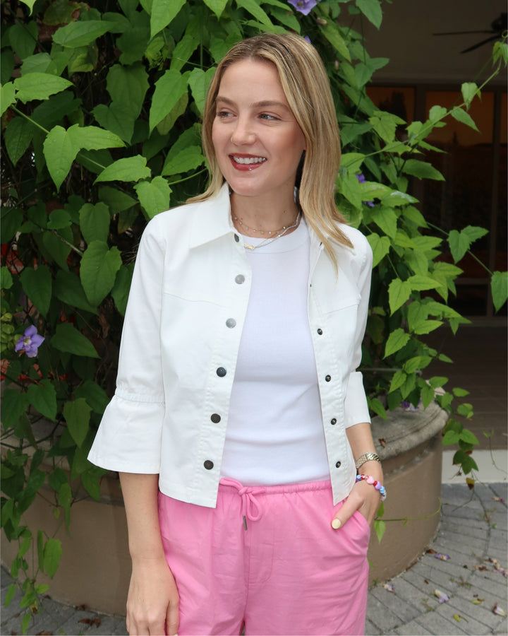 J Society Cinch Sleeve Jacket in White available at Barbara Katz