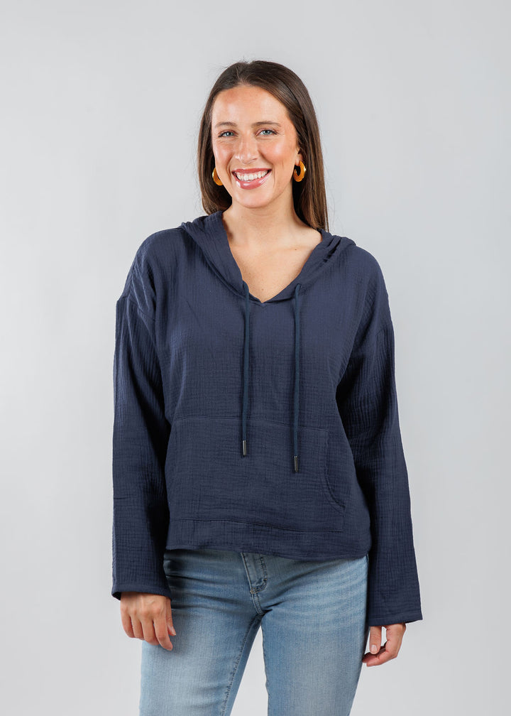 J Society Gauze Hoodie in Navy 
 available at Barbara Katz