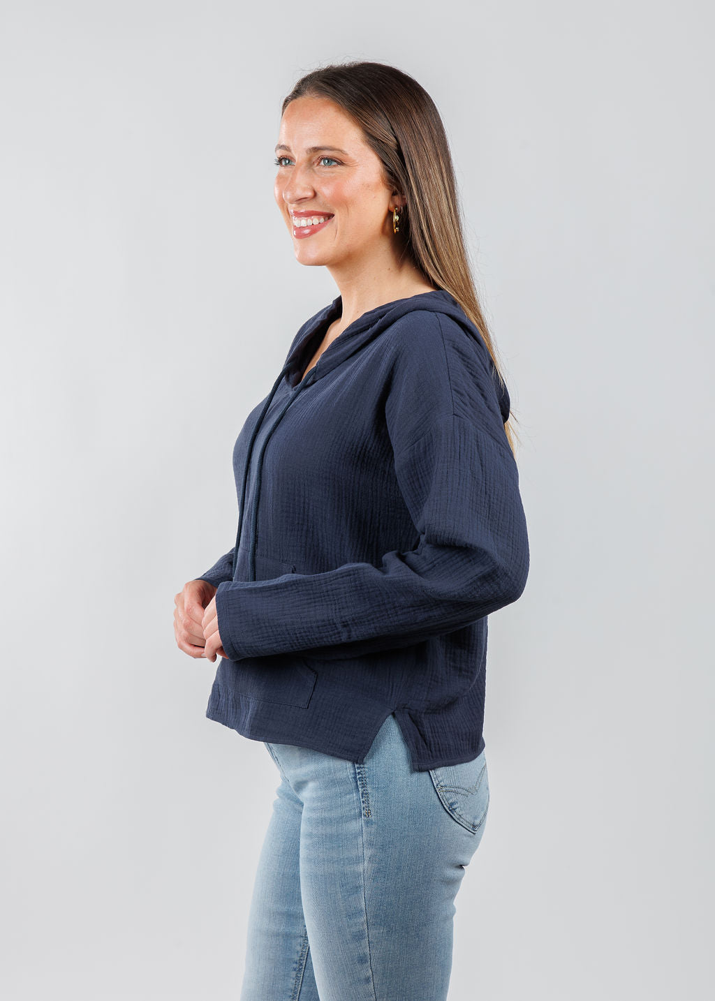 J Society Gauze Hoodie in Navy 
 available at Barbara Katz