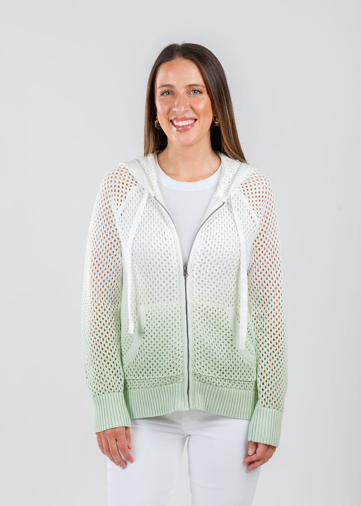 J Society Ombre Mesh Zip Hoodie in Sage available at Barbara Katz
