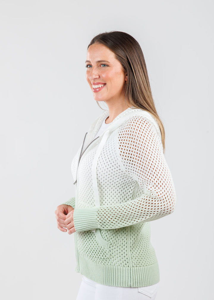 J Society Ombre Mesh Zip Hoodie in Sage available at Barbara Katz