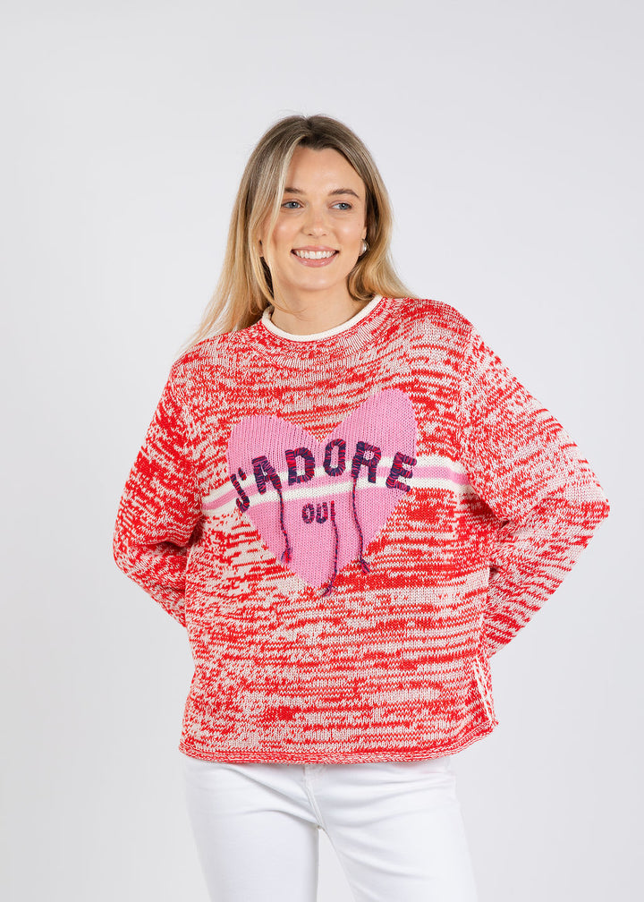 J'adore Oui Sweater - Red/White