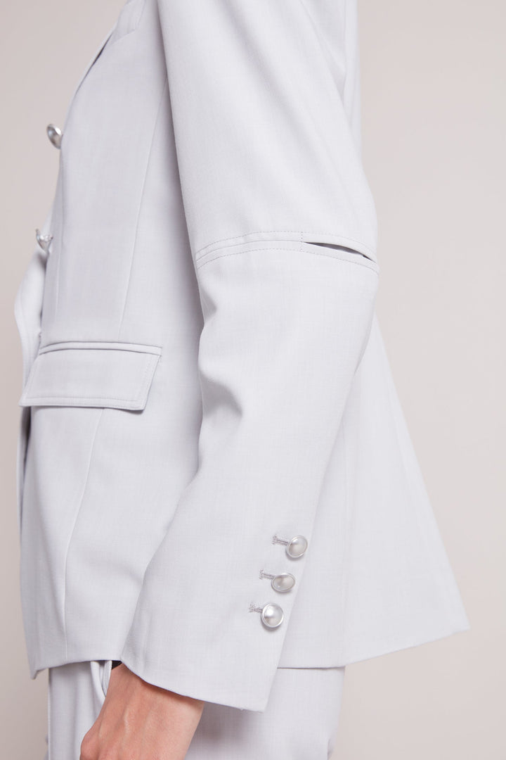 Adroit Atelier James Double Breasted Signature Stretch Blazer in Light Grey available at Barbara Katz
