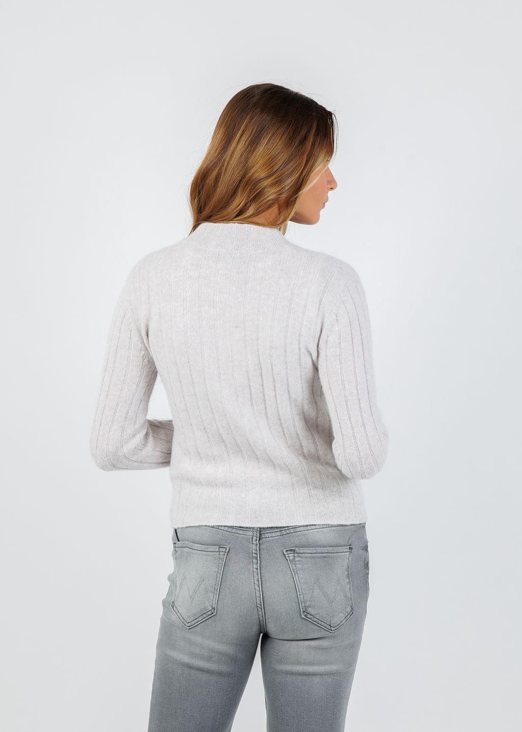 BK Jollie Cashmere Zip Ribbed Cardigan in Latte available at Barbara Katz