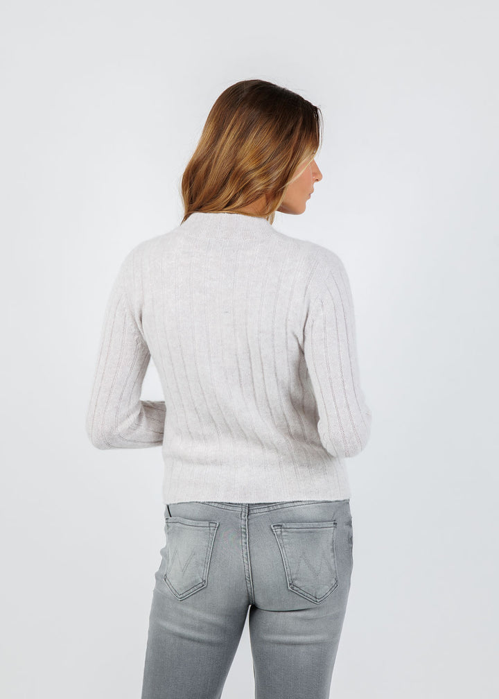 BK Jollie Cashmere Zip Ribbed Cardigan in Latte available at Barbara Katz