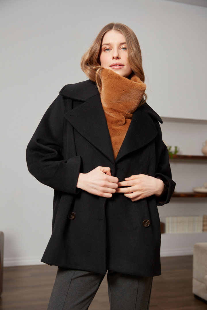 Adroit Atelier Jordan Double-Breasted Raglan Sleeve Wool Blend Coat in Black available at Barbara Katz