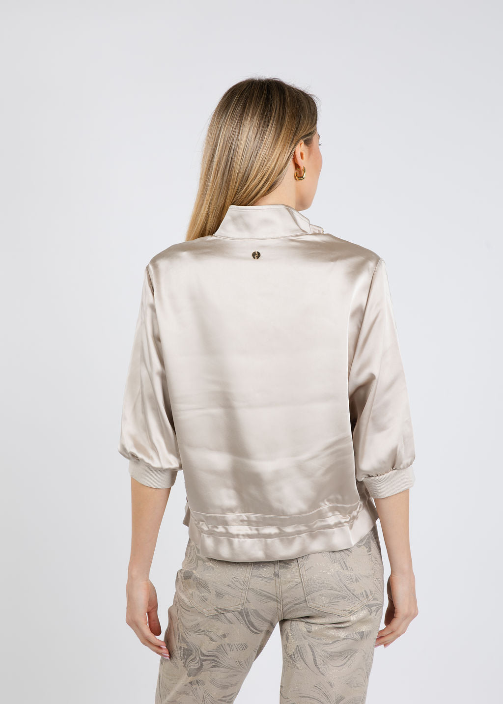 Joseph Ribkoff Boxy Blouson Jacket With Drawstring Hem in Moonstone available at Barbara Katz