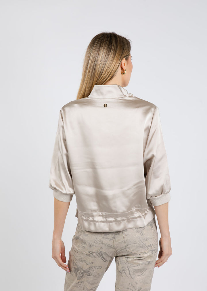 Joseph Ribkoff Boxy Blouson Jacket With Drawstring Hem in Moonstone available at Barbara Katz