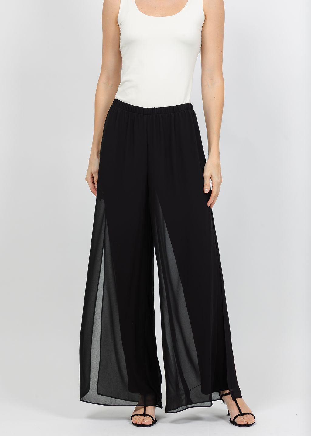Joseph Ribkoff Chiffon Wide-Leg Pull-On Pants in Black available at Barbara Katz