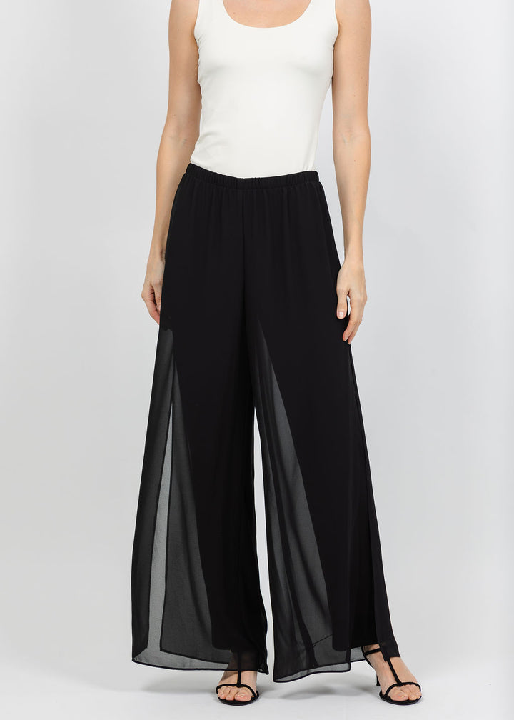 Joseph Ribkoff Chiffon Wide-Leg Pull-On Pants in Black available at Barbara Katz