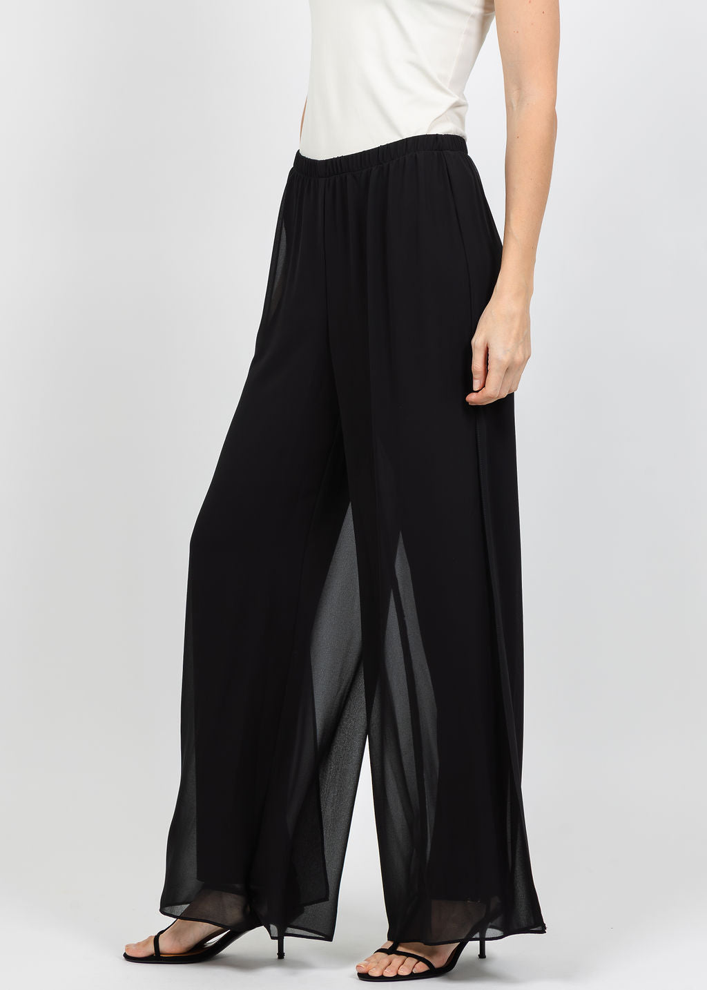 Joseph Ribkoff Chiffon Wide-Leg Pull-On Pants in Black available at Barbara Katz