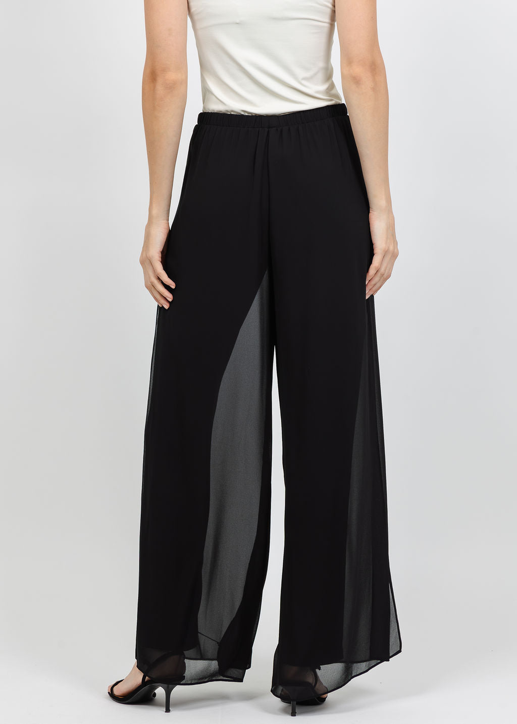 Joseph Ribkoff Chiffon Wide-Leg Pull-On Pants in Black available at Barbara Katz