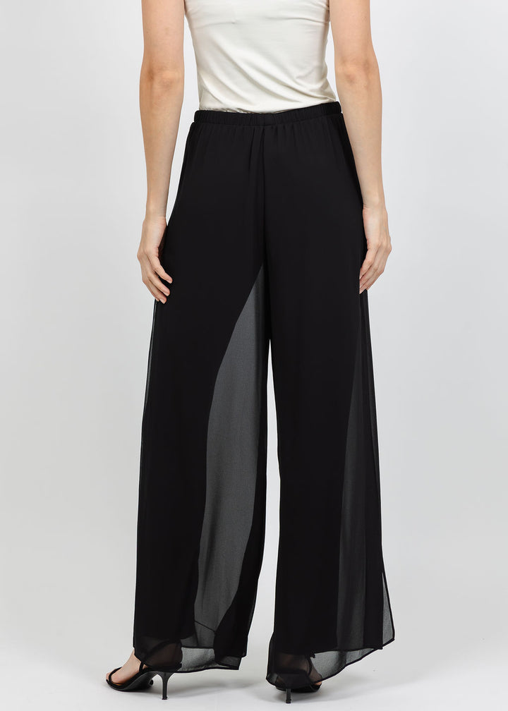 Joseph Ribkoff Chiffon Wide-Leg Pull-On Pants in Black available at Barbara Katz