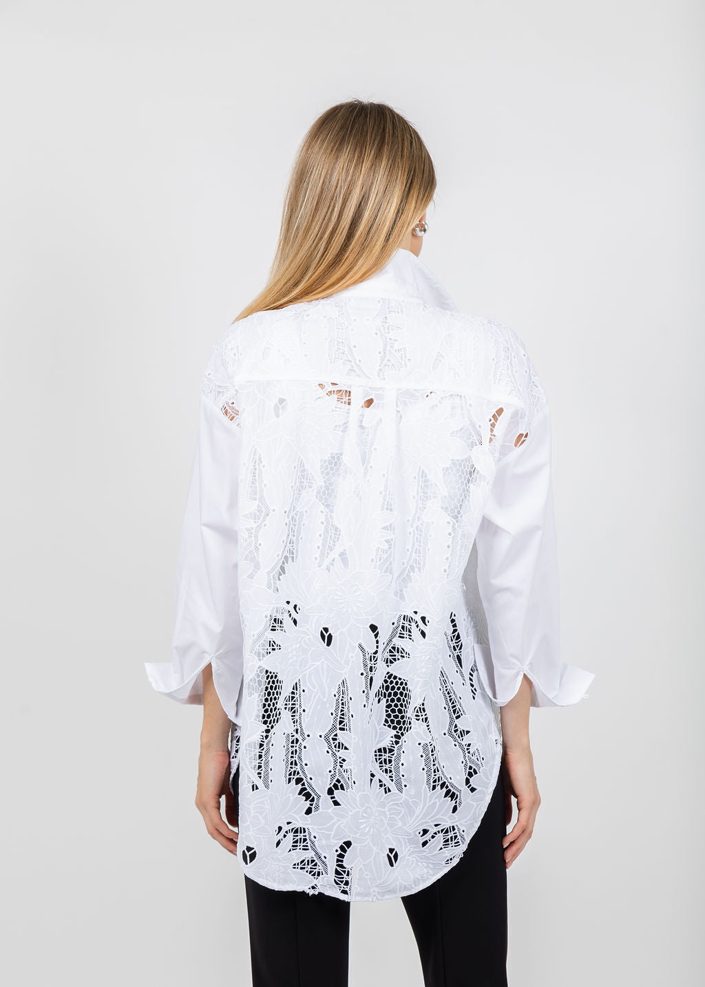 Joseph Ribkoff Cotton Lace Boxy Embroidered Blouse - White