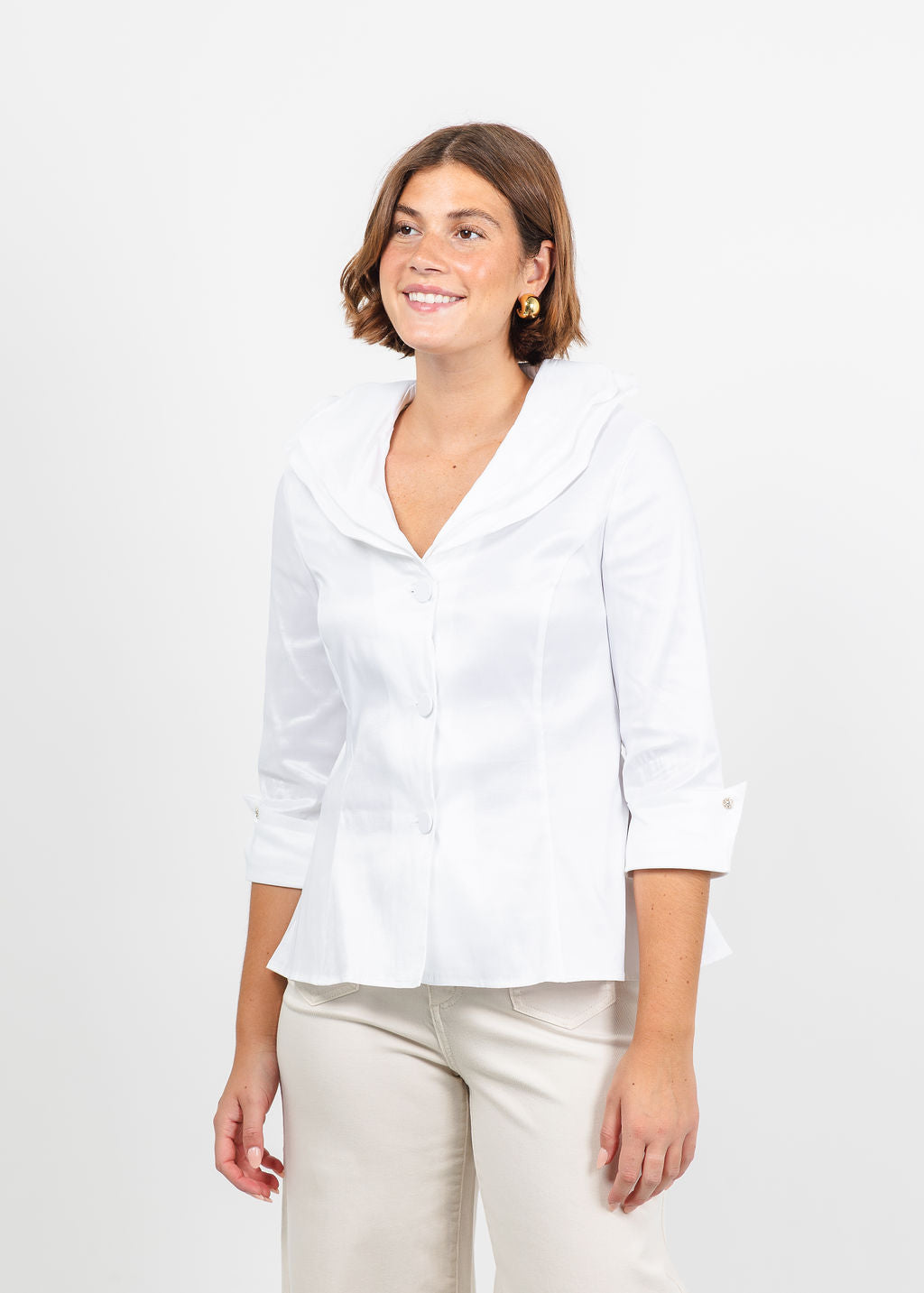 Joseph Ribkoff Double Lapel Collar Blouse in Vanilla available at Barbara Katz