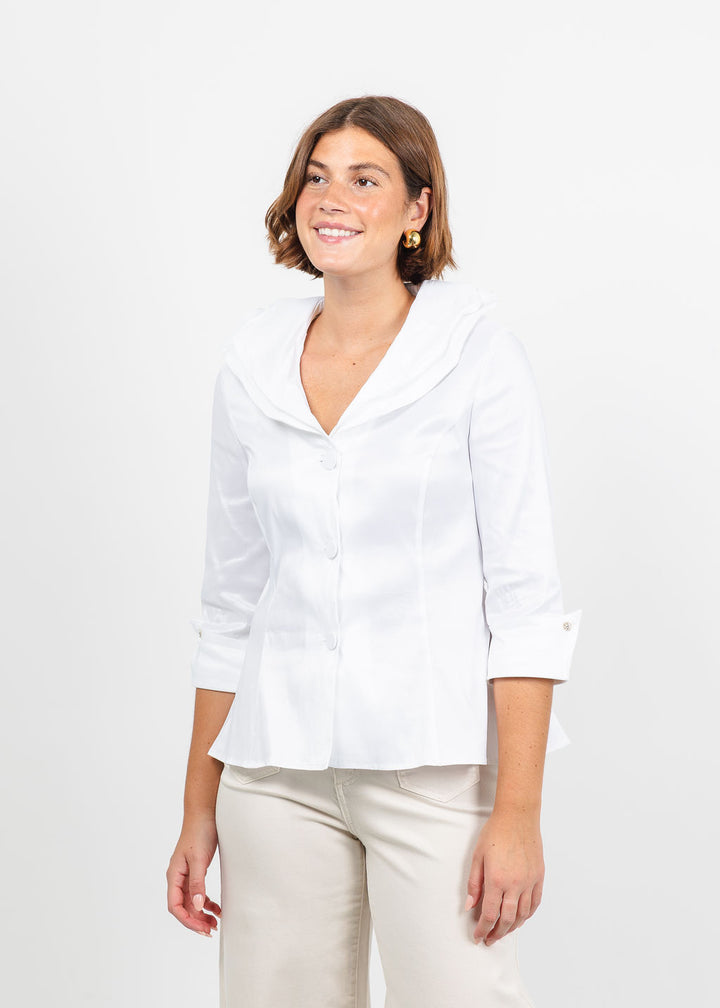Joseph Ribkoff Double Lapel Collar Blouse in Vanilla available at Barbara Katz