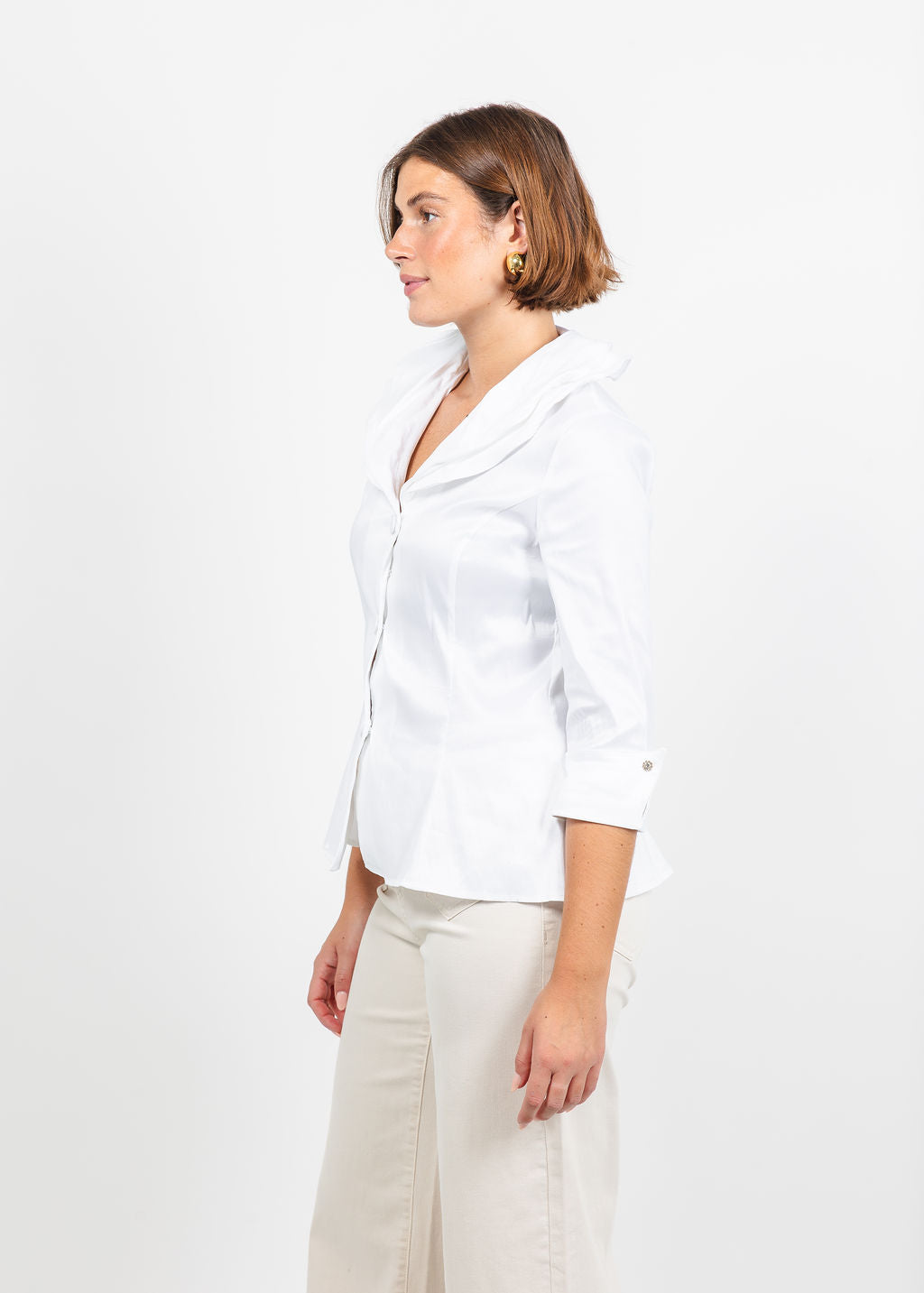 Joseph Ribkoff Double Lapel Collar Blouse in Vanilla available at Barbara Katz
