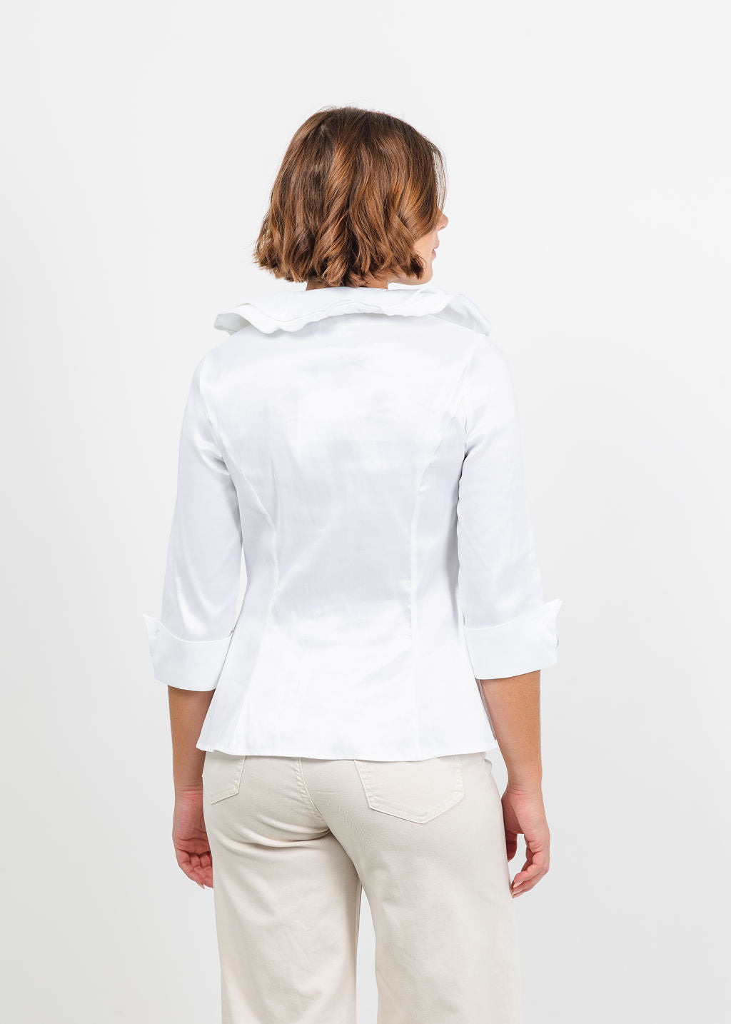 Joseph Ribkoff Double Lapel Collar Blouse in Vanilla available at Barbara Katz